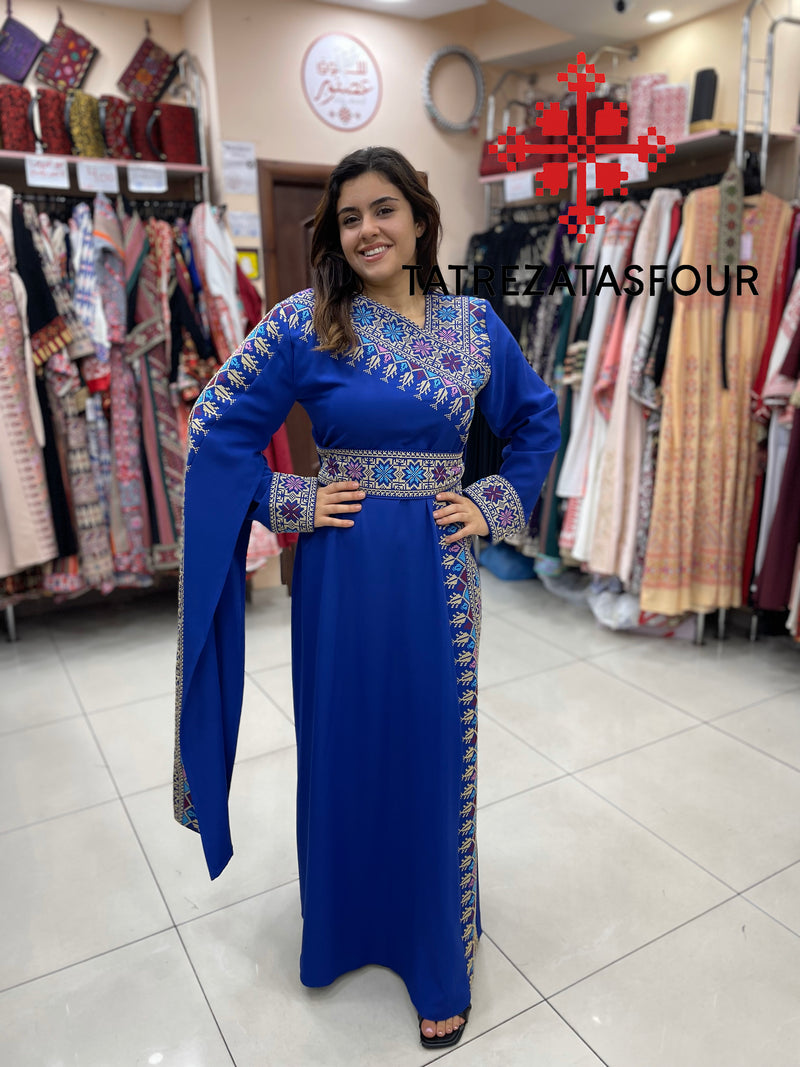 Embroidered Shoulder in Blue and Gold Thread