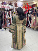 Luxurious Olive Green Thobe with Exquisite Gold Cane Embroidery
