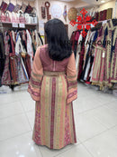 Luxurious Blush Peach Thobe With Exquisite Purple Cane Embroidery