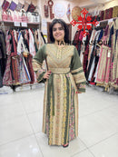 Luxurious Olive Green Thobe with Exquisite Gold Cane Embroidery