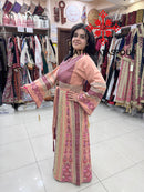 Luxurious Blush Peach Thobe With Exquisite Purple Cane Embroidery