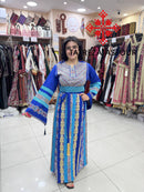 Luxurious Blue Thobe With Gold Exquisite Cane Embroidery