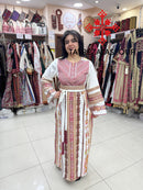 Luxurious White Thobe with Red Exquisite Cane Embroidery