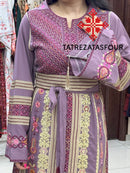 Luxurious Soft Mauve Thobe with Purple Exquisite Cane Embroidery