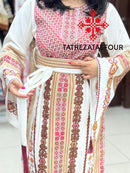 Luxurious White Thobe with Red Exquisite Cane Embroidery