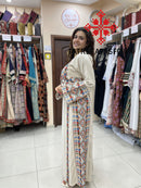 Palestinian Manajel beige Thobe with Olive Green Embroidery