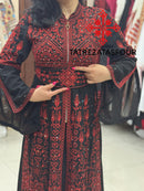 Embroidered Chiffon Dress with Lycra - Black and Red Stitching