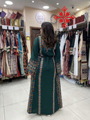 Palestinian Manajel Olive Green Thobe with Gold Embroidery