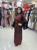 Embroidered Chiffon Dress with Lycra - Black and Red Stitching