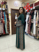 Palestinian Manajel Olive Green Thobe with Gold Embroidery