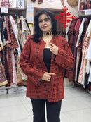 Fully Embroidered Black Jacket with Red Thread