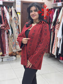Fully Embroidered Black Jacket with Red Thread