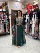 Palestinian Manajel Olive Green Thobe with Gold Embroidery