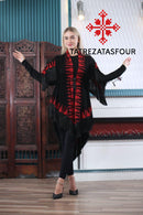 Embroidered Black Fringe Jacket with Red stitching