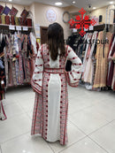 Regal Embroidered Dress in White and Red Stitching
