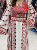 Regal Embroidered Dress in White and Red Stitching