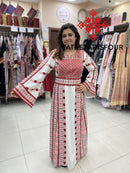 Regal Embroidered Dress in White and Red Stitching