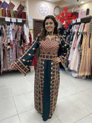 Regal Embroidered Dress in Olive Green and Gold Stitching