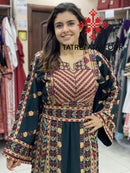 Regal Embroidered Dress in Olive Green and Gold Stitching