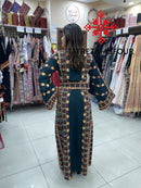 Regal Embroidered Dress in Olive Green and Gold Stitching