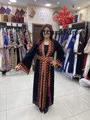 Black Kashmiri Chiffon Cloak with Red Embroidery and Leather Belt