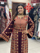 Regal Embroidered Dress in Maroon and Gold Stitching