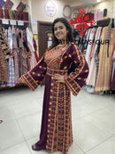 Regal Embroidered Dress in Maroon and Gold Stitching