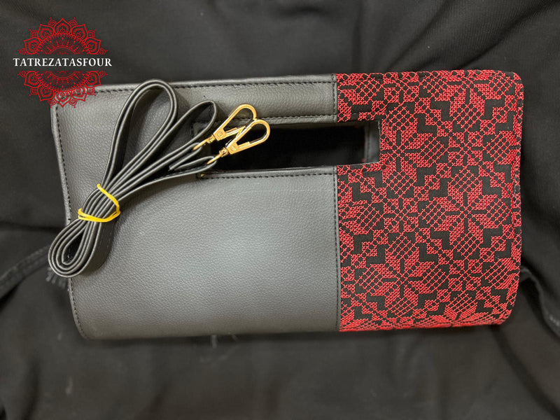Traditional Red Embroidered Handle Clutch - Side Stitching