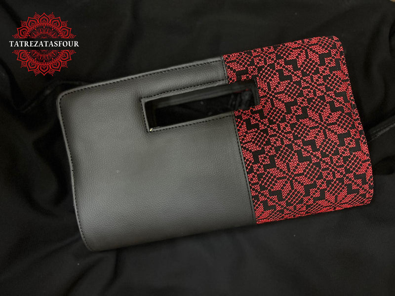 Traditional Red Embroidered Handle Clutch - Side Stitching