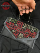Embroidered Crossbody Bag – Black In Red Accents Triangle Design