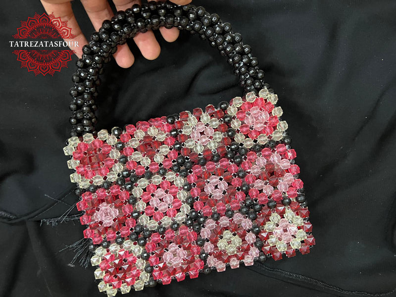 Palestinian Handmade Beaded Handbag – Black With Red