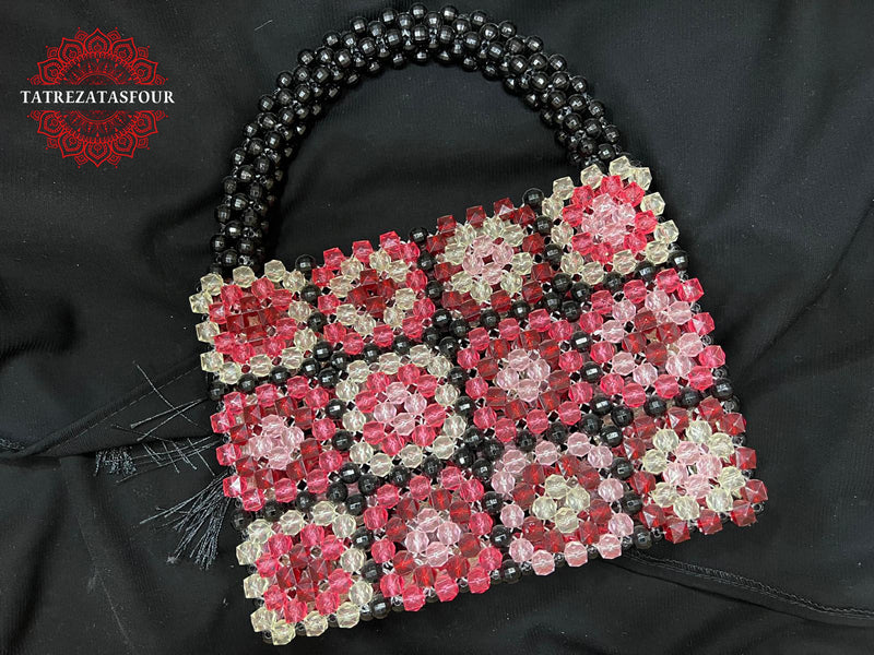 Palestinian Handmade Beaded Handbag – Black With Red
