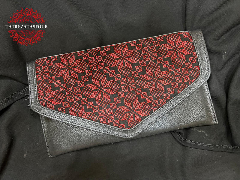 Embroidered Crossbody Bag – Black In Red Triangle Design