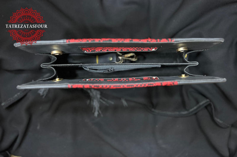 Traditional Red Embroidered Handle Clutch - Center Stitching