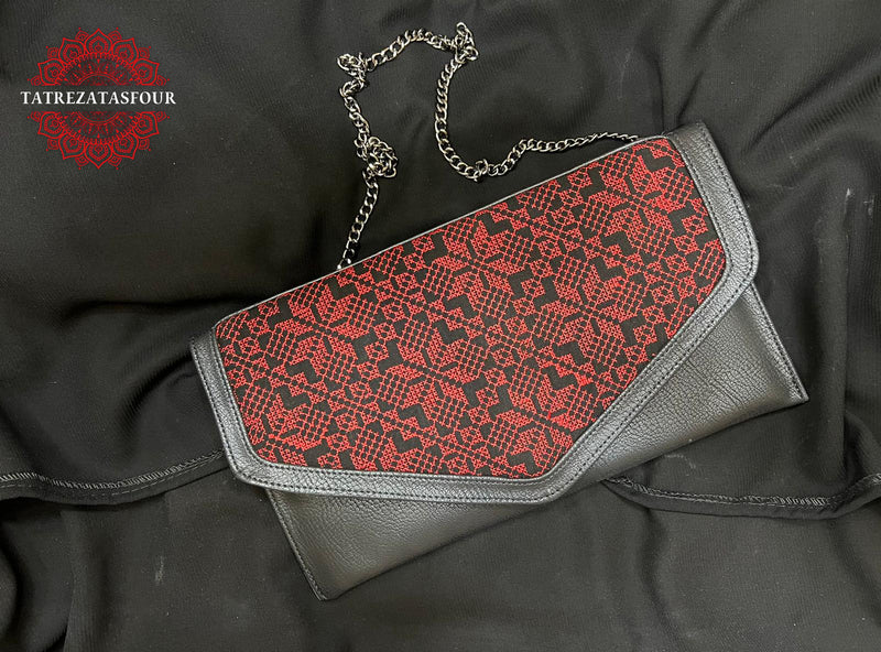 Embroidered Crossbody Bag – Black In Red Triangle Design