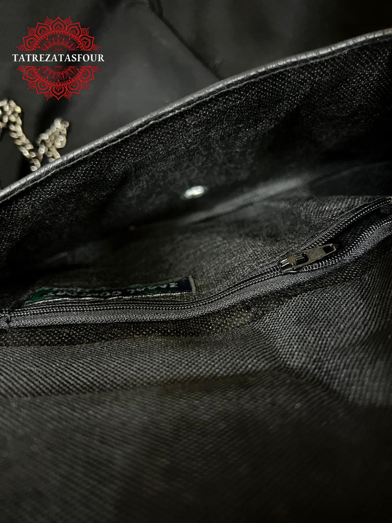 Embroidered Crossbody Bag – Black In Red Triangle Design