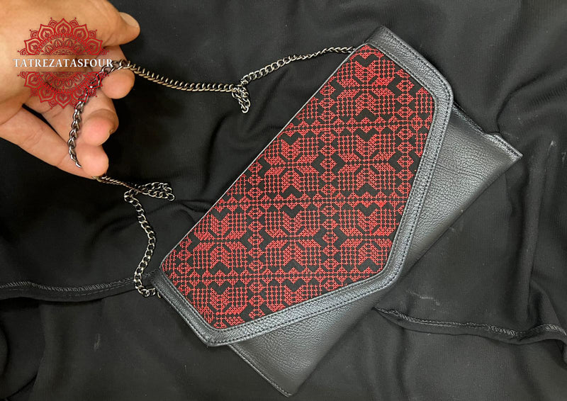 Embroidered Crossbody Bag – Black In Red Triangle Design