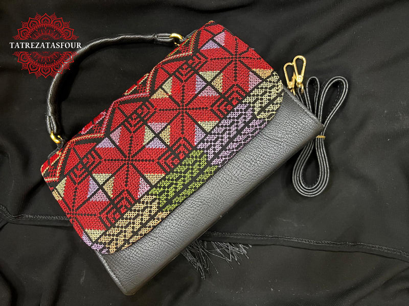 Embroidered Convertible Bag – Black with Red Accents