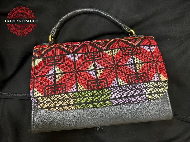 Embroidered Convertible Bag – Black with Red Accents