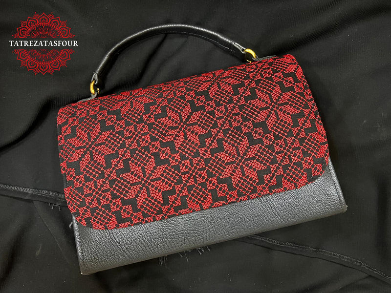 Embroidered Convertible Bag – Black with Red Stitching