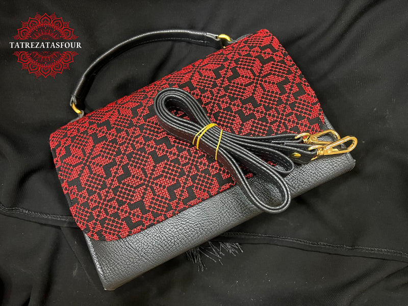 Embroidered Convertible Bag – Black with Red Stitching