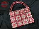 Palestinian Handmade Beaded Handbag – Burgundy With White