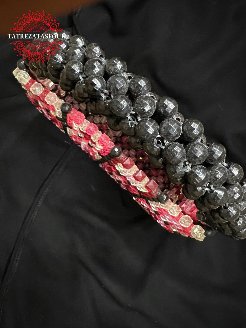 Palestinian Handmade Beaded Handbag – Black With Red