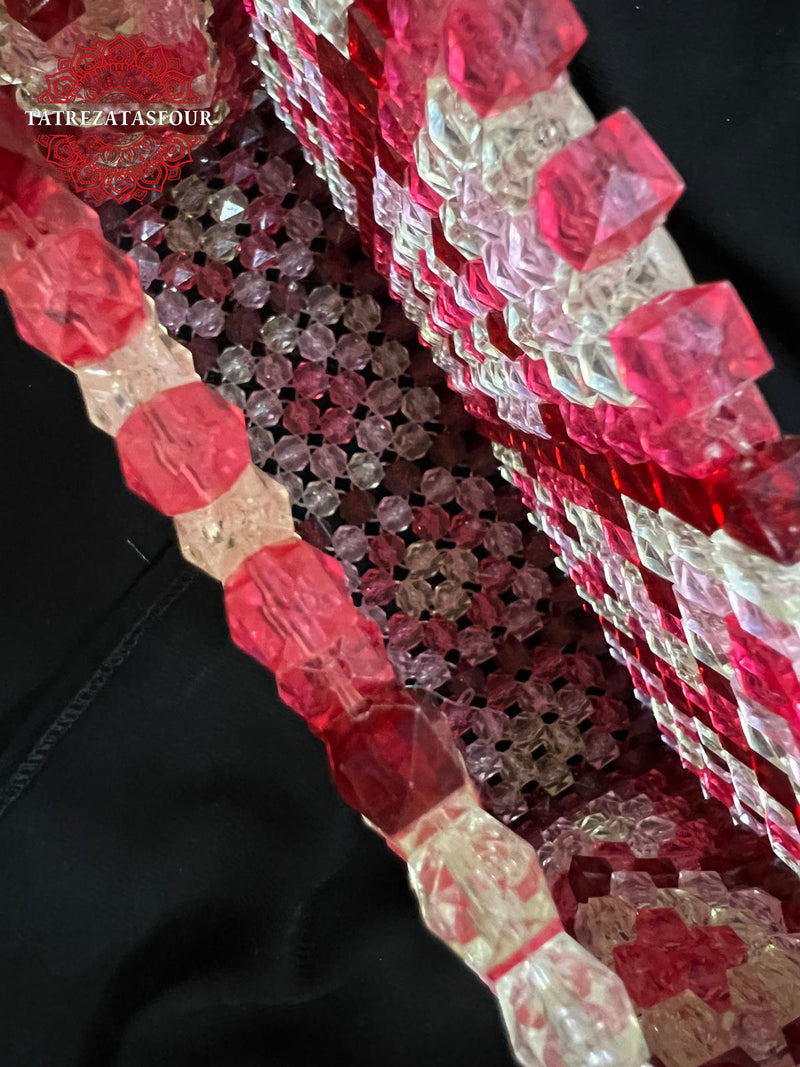 Palestinian Handmade Beaded Handbag – Burgundy With White