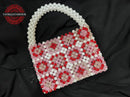 Palestinian Handmade Beaded Handbag – White With Pink