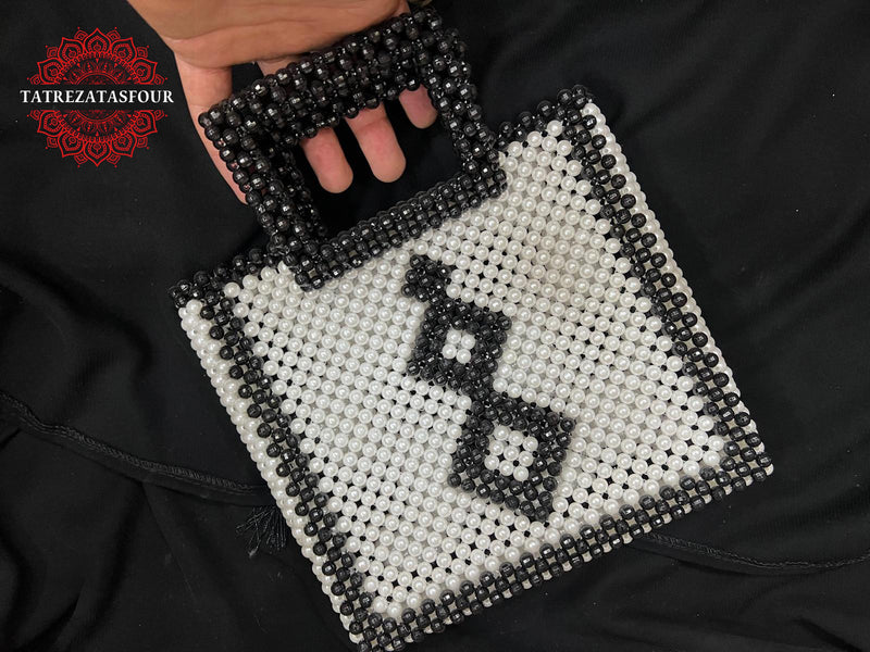 Palestinian Handmade Beaded Handbag – Black and White