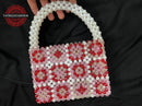 Palestinian Handmade Beaded Handbag – White With Pink