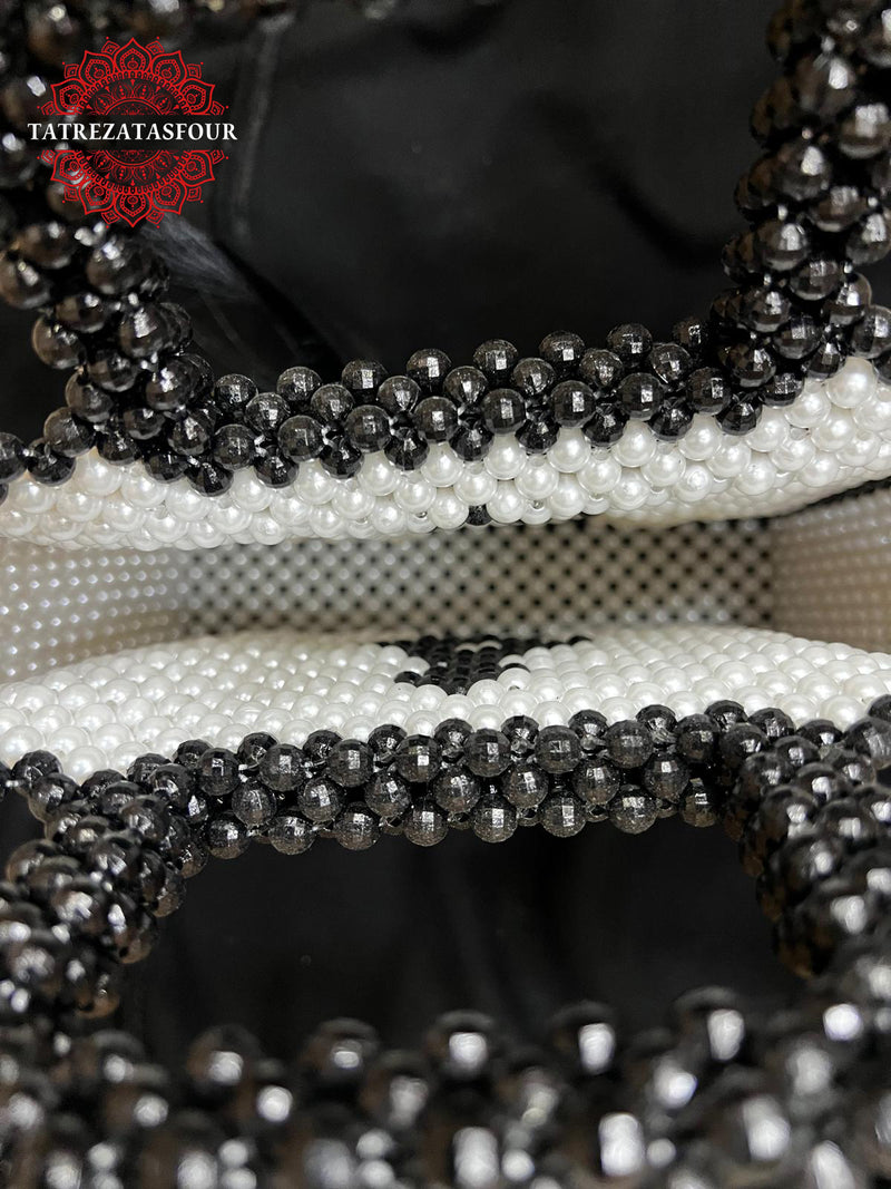 Palestinian Handmade Beaded Handbag – Black and White