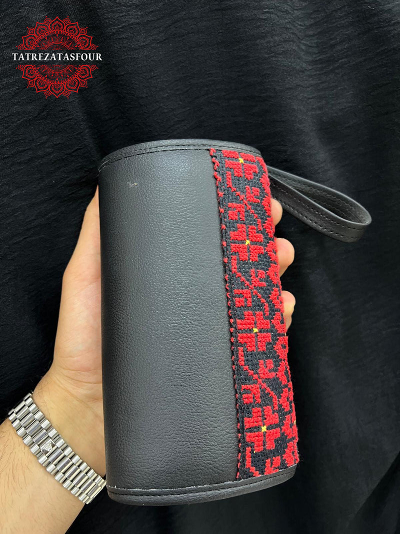 Embroidered Handmade Mini Bag - Black In Red Stitching