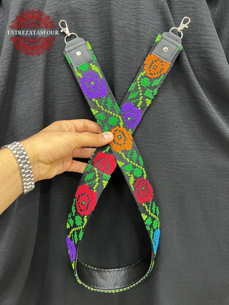 Bag Strap with Handmade Green Embroidery